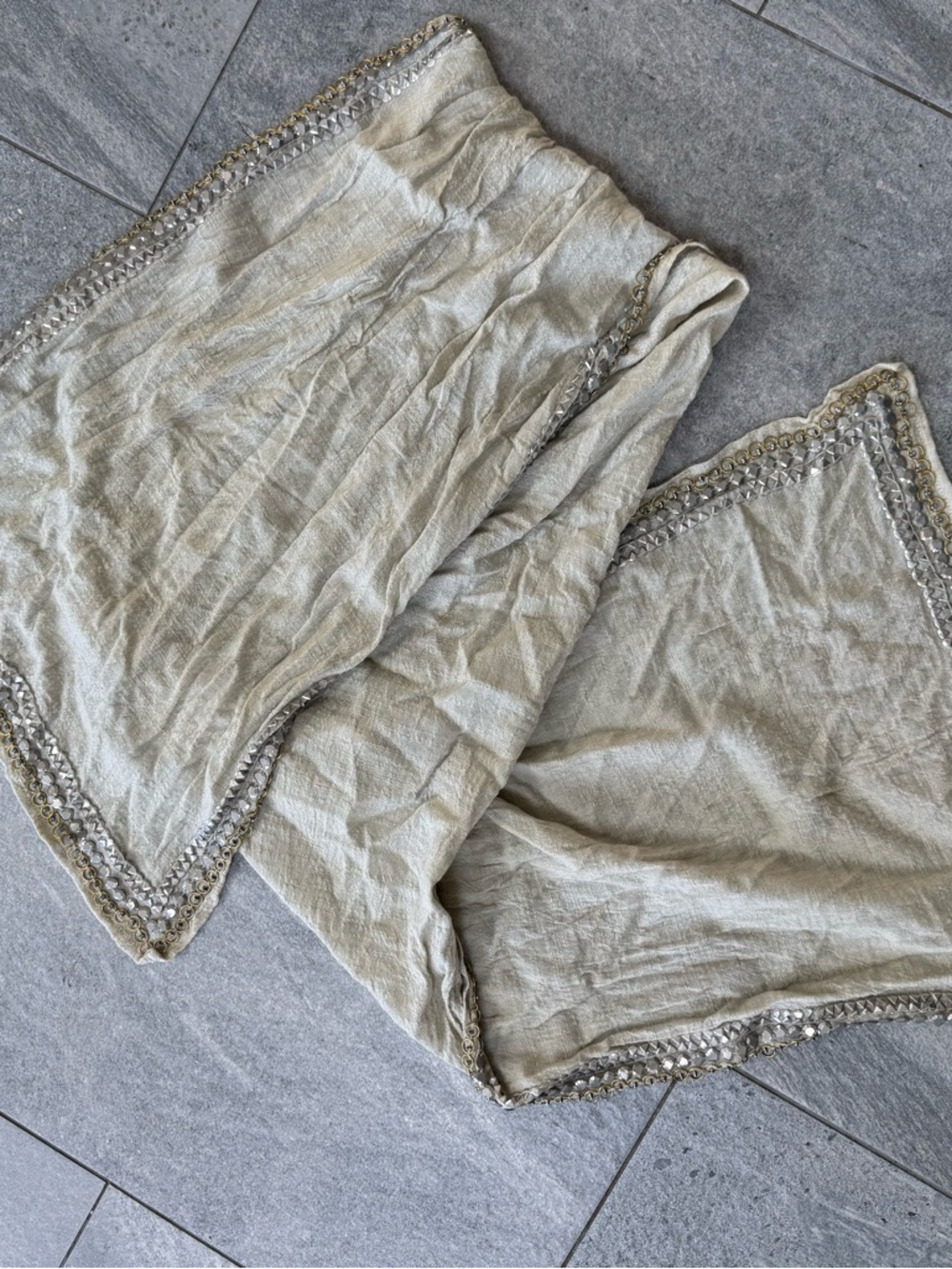 Michael Stars Cream Scarf with Gold Ring and Silver Bead Trim